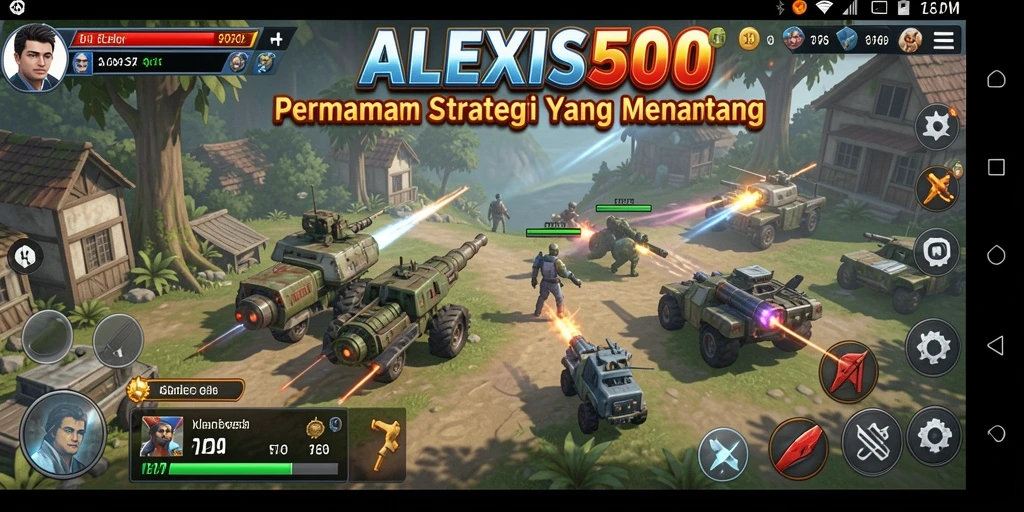 Screenshot gameplay ALEXIS500 menampilkan pertarungan taktis yang seru.
