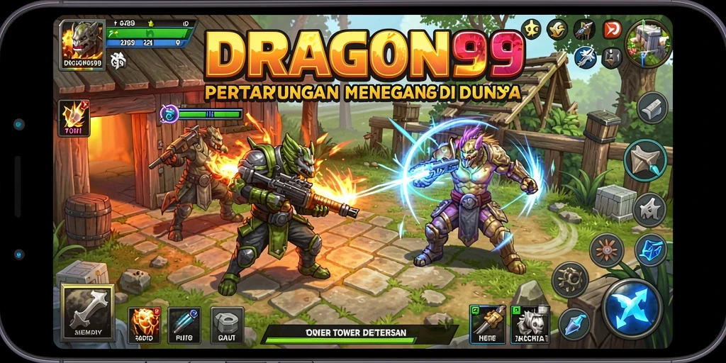 Tampilan menggugah dari gameplay Tower Defense di DRAGON99.