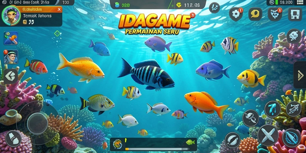 Screenshot utama IDAGAME menunjukkan aksi menembak ikan yang mendebarkan.