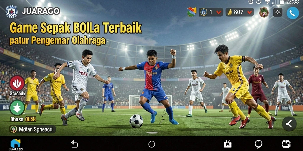 Screenshot JUARAGO menampilkan aksi seru dalam pertandingan sepak bola.