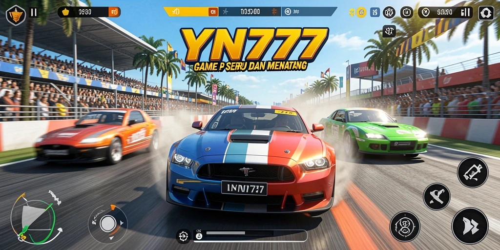 Tampilan gameplay YN777 dengan mobil balap yang mendebarkan.